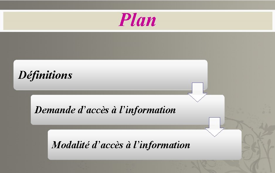 Plan Définitions Demande d’accès à l’information Modalité d’accès à l’information 