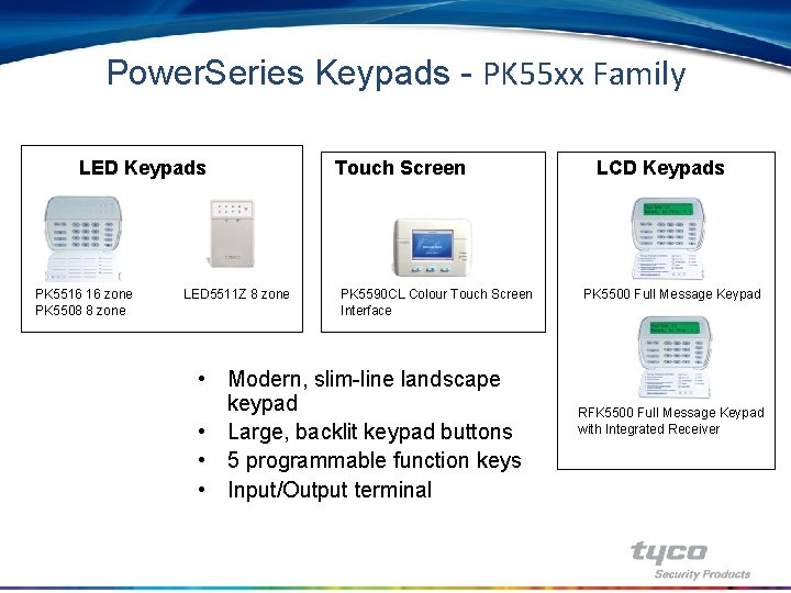 Power. Series Keypads - PK 55 xx Family LED Keypads PK 5516 16 zone