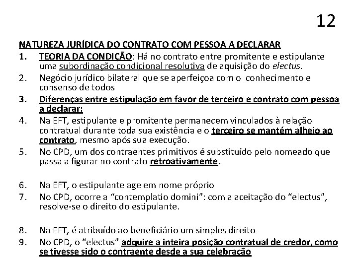 12 NATUREZA JURÍDICA DO CONTRATO COM PESSOA A DECLARAR 1. TEORIA DA CONDIÇÃO: Há