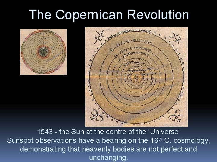 The Copernican Revolution 1543 - the Sun at the centre of the ‘Universe’ Sunspot