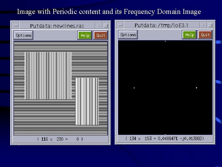 Image with Periodic content and its Frequency Domain Image 