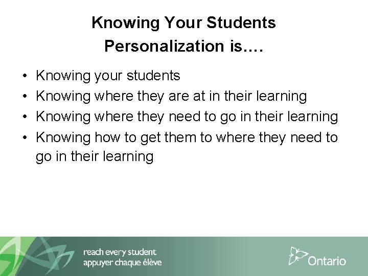 Knowing Your Students Personalization is…. • • Knowing your students Knowing where they are