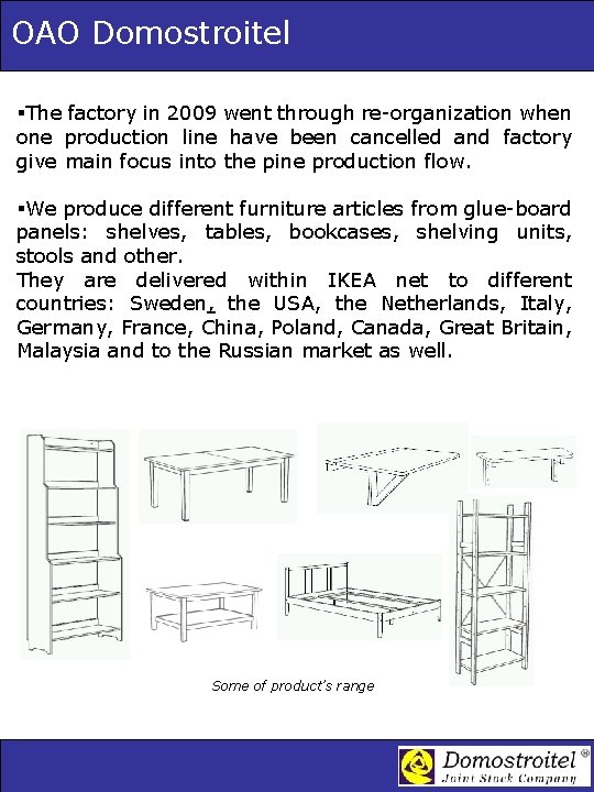 OAO Domostroitel §The factory in 2009 went through re-organization when one production line have