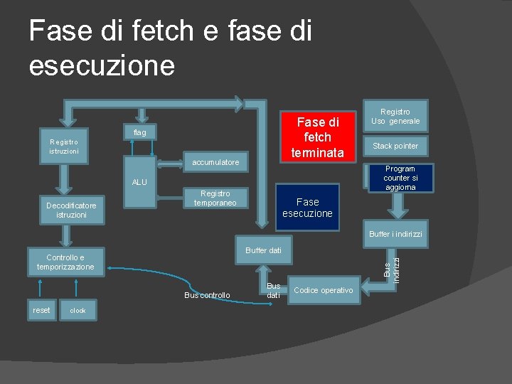 Fase di fetch e fase di esecuzione Fase di fetch terminata flag Registro istruzioni