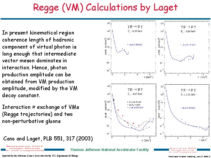 Regge (VM) Calculations by Laget In present kinematical region coherence length of hadronic component
