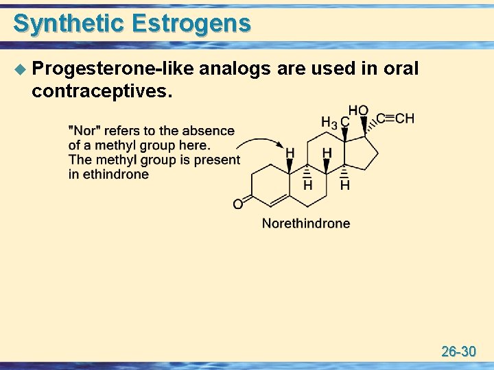 Synthetic Estrogens u Progesterone-like analogs are used in oral contraceptives. 26 -30 