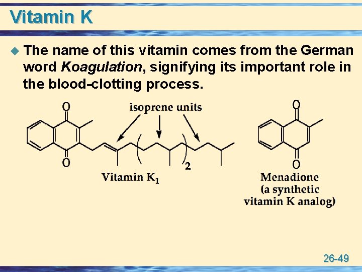 Vitamin K u The name of this vitamin comes from the German word Koagulation,