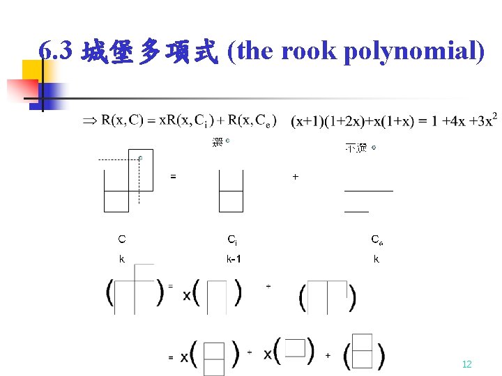 6. 3 城堡多項式 (the rook polynomial) 12 6. 3 城堡多項式 (the rook polynomial) 12