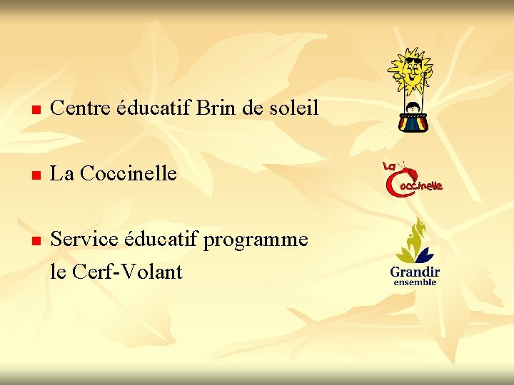 n Centre éducatif Brin de soleil n La Coccinelle n Service éducatif programme le