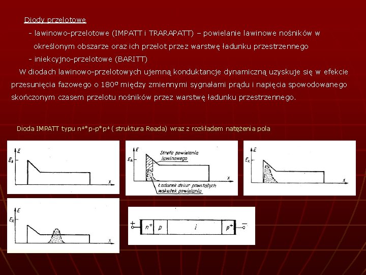 Diody przelotowe - lawinowo-przelotowe (IMPATT i TRARAPATT) – powielanie lawinowe nośników w określonym obszarze