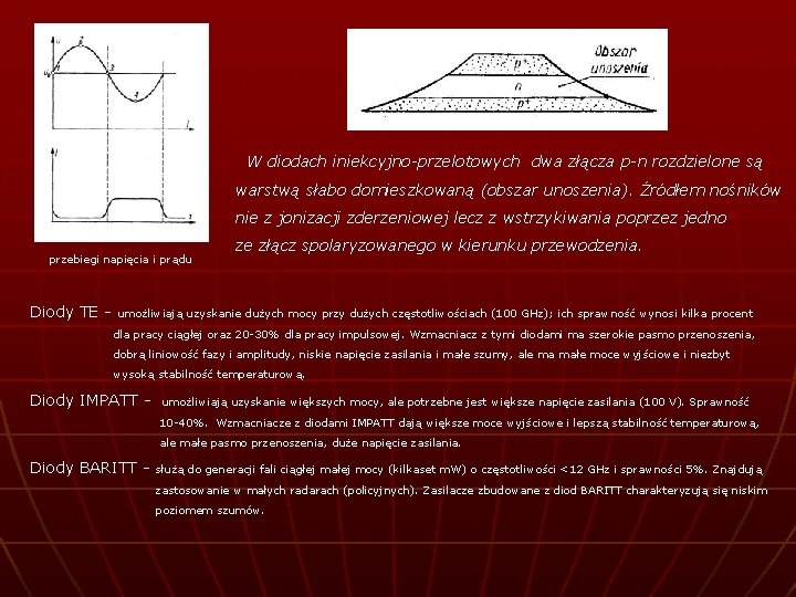 W diodach iniekcyjno-przelotowych dwa złącza p-n rozdzielone są warstwą słabo domieszkowaną (obszar unoszenia). Źródłem