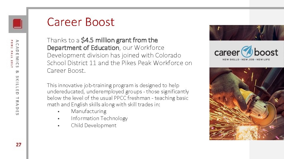 Career Boost Thanks to a $4. 5 million grant from the Department of Education,