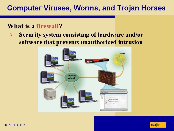 Computer Viruses, Worms, and Trojan Horses What is a firewall? Ø Security system consisting