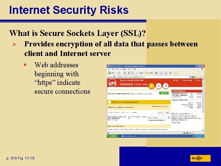 Internet Security Risks What is Secure Sockets Layer (SSL)? Ø Provides encryption of all