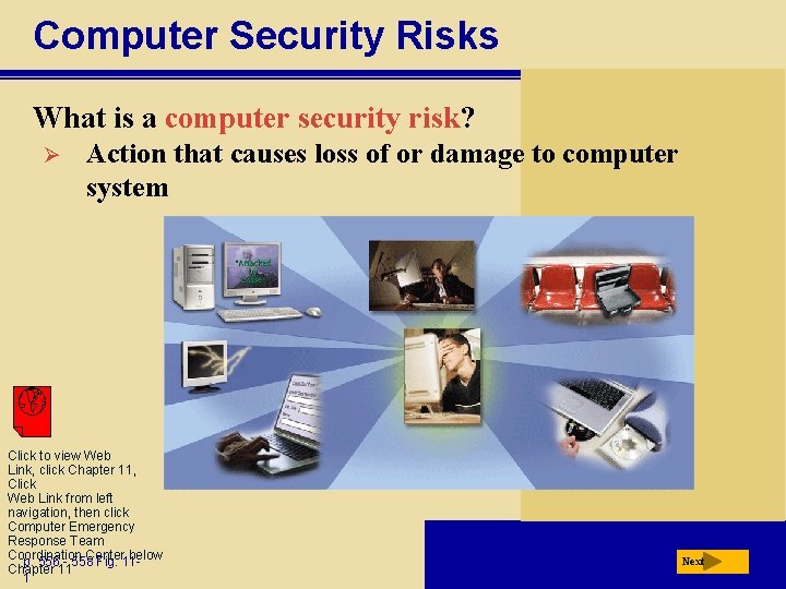 Computer Security Risks What is a computer security risk? Ø Action that causes loss