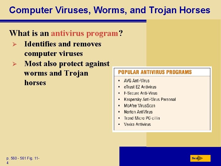 Computer Viruses, Worms, and Trojan Horses What is an antivirus program? Ø Ø Identifies