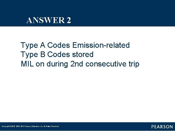 ANSWER 2 Type A Codes Emission-related Type B Codes stored MIL on during 2