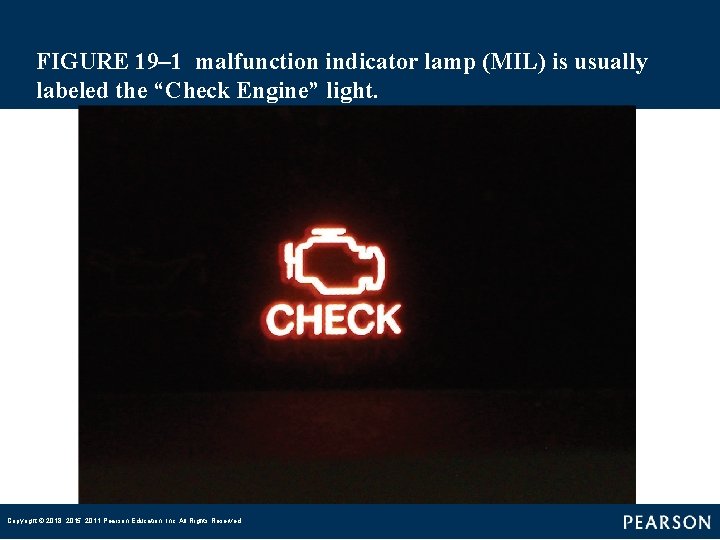 FIGURE 19– 1 malfunction indicator lamp (MIL) is usually labeled the “Check Engine” light.