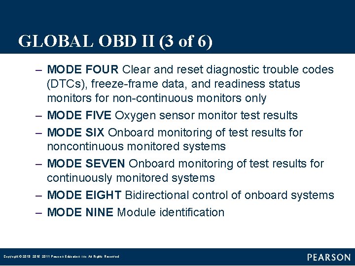 GLOBAL OBD II (3 of 6) – MODE FOUR Clear and reset diagnostic trouble