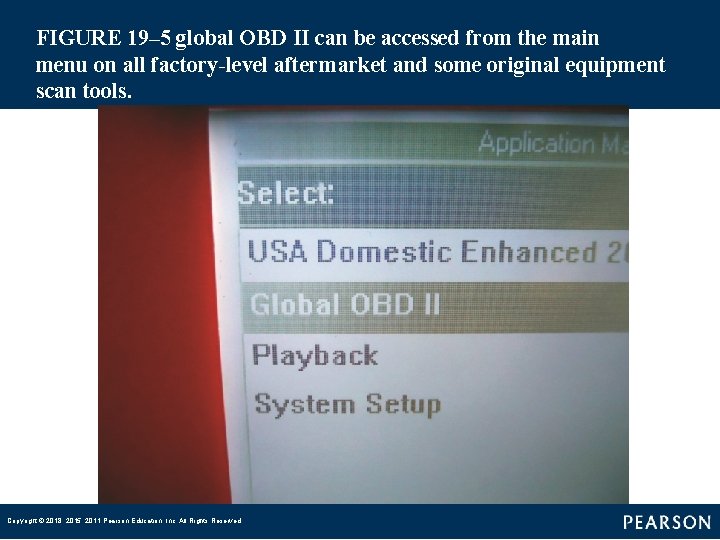 FIGURE 19– 5 global OBD II can be accessed from the main menu on