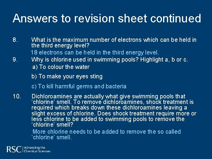 Answers to revision sheet continued 8. 9. What is the maximum number of electrons