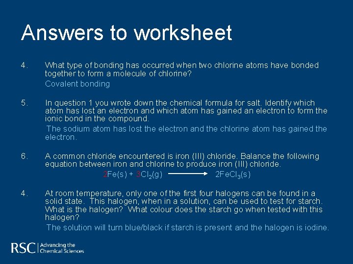 Answers to worksheet 4. What type of bonding has occurred when two chlorine atoms