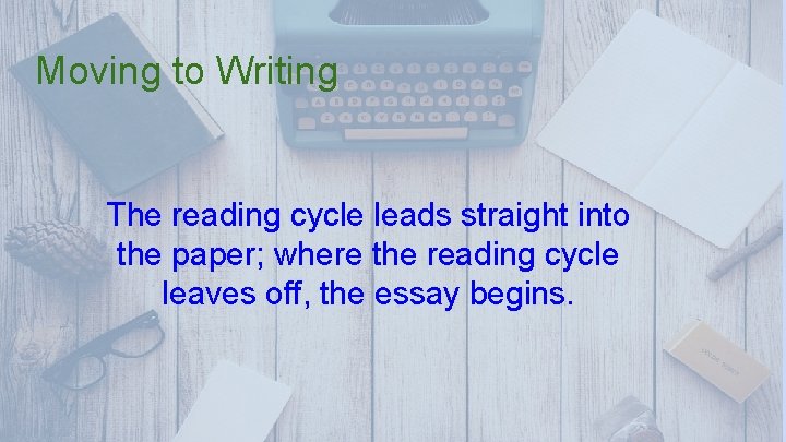Moving to Writing The reading cycle leads straight into the paper; where the reading Moving to Writing The reading cycle leads straight into the paper; where the reading