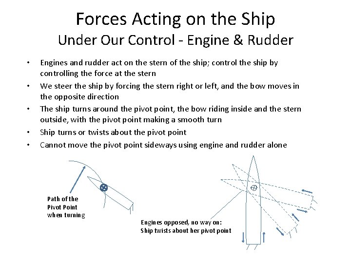 Forces Acting on the Ship Under Our Control - Engine & Rudder • •