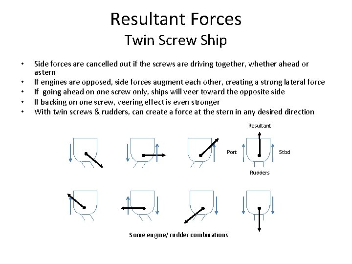 Resultant Forces Twin Screw Ship • • • Side forces are cancelled out if