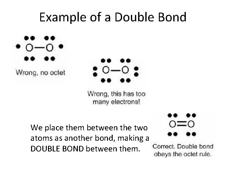 Example of a Double Bond We place them between the two atoms as another
