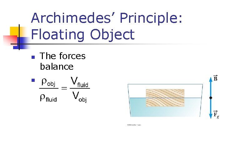 Archimedes’ Principle: Floating Object n n The forces balance 