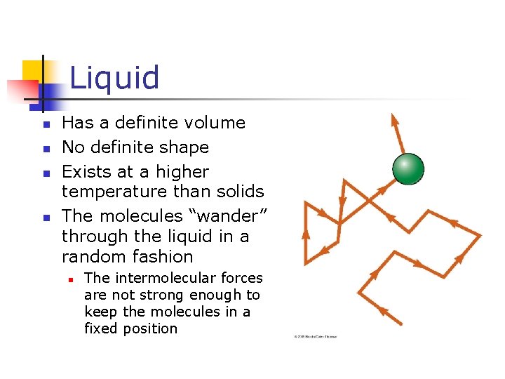 Liquid n n Has a definite volume No definite shape Exists at a higher