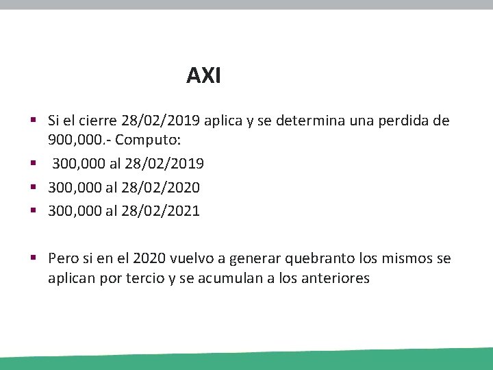 AXI § Si el cierre 28/02/2019 aplica y se determina una perdida de 900,