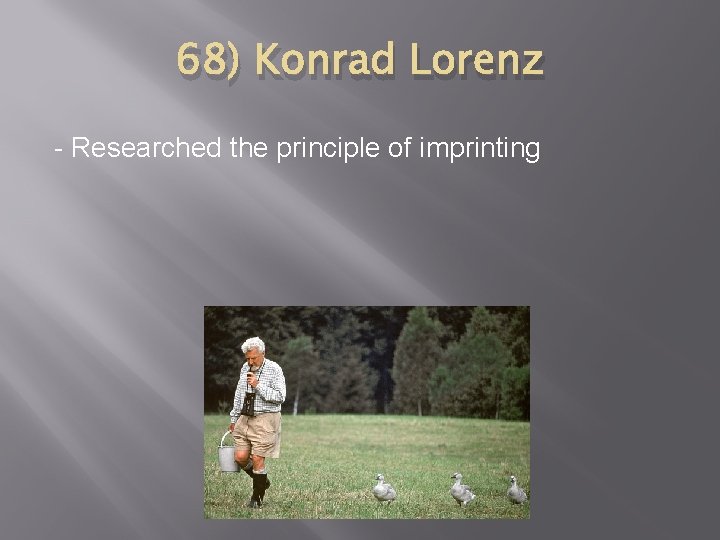 68) Konrad Lorenz - Researched the principle of imprinting 
