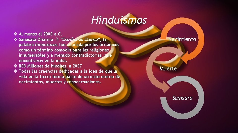 Hinduismos v Al menos al 2000 a. C. v Sanasata Dharma “Enseñanza Eterna”, la