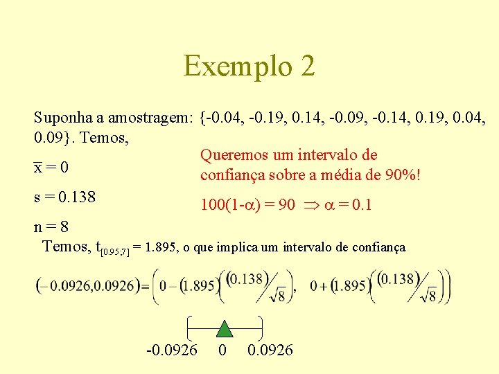 Exemplo 2 Suponha a amostragem: {-0. 04, -0. 19, 0. 14, -0. 09, -0.