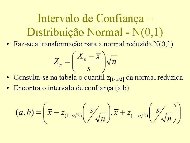 Intervalo de Confiança – Distribuição Normal - N(0, 1) • Faz-se a transformação para