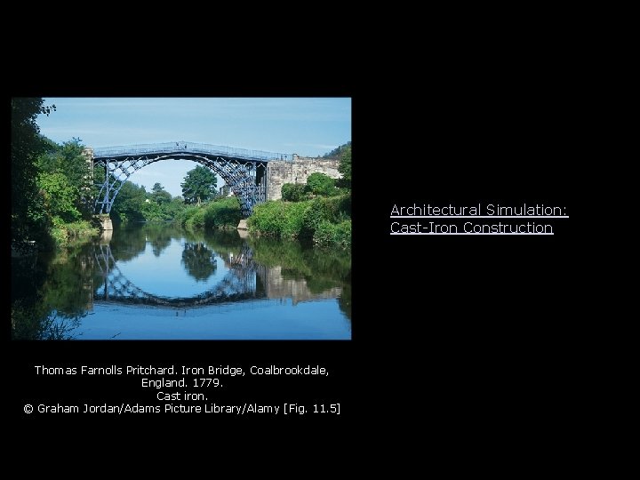 Architectural Simulation: Cast-Iron Construction Thomas Farnolls Pritchard. Iron Bridge, Coalbrookdale, England. 1779. Cast iron.