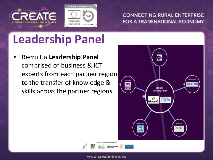 Leadership Panel • Recruit a Leadership Panel comprised of business & ICT experts from