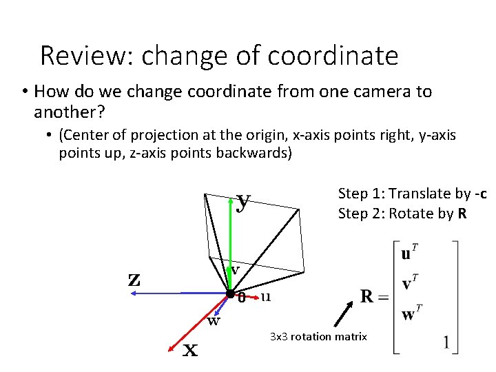 Review: change of coordinate • How do we change coordinate from one camera to