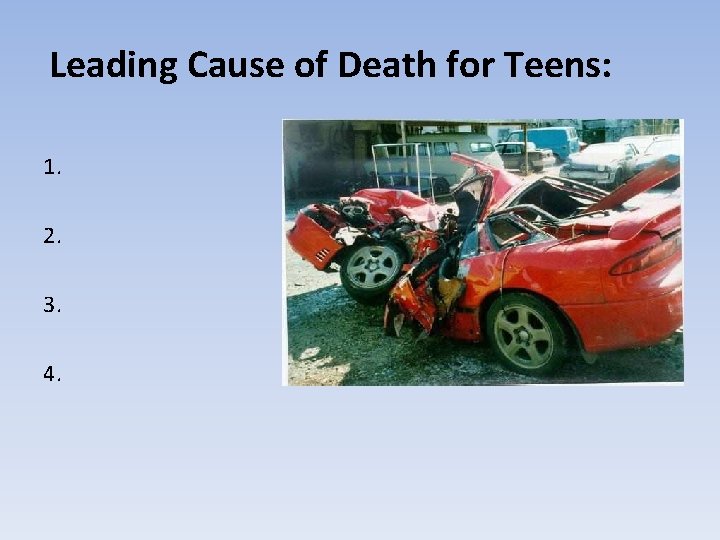 Leading Cause of Death for Teens: 1. 2. 3. 4. 