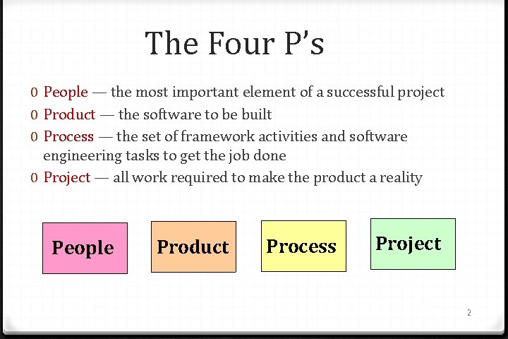 The Four P’s 0 People — the most important element of a successful project
