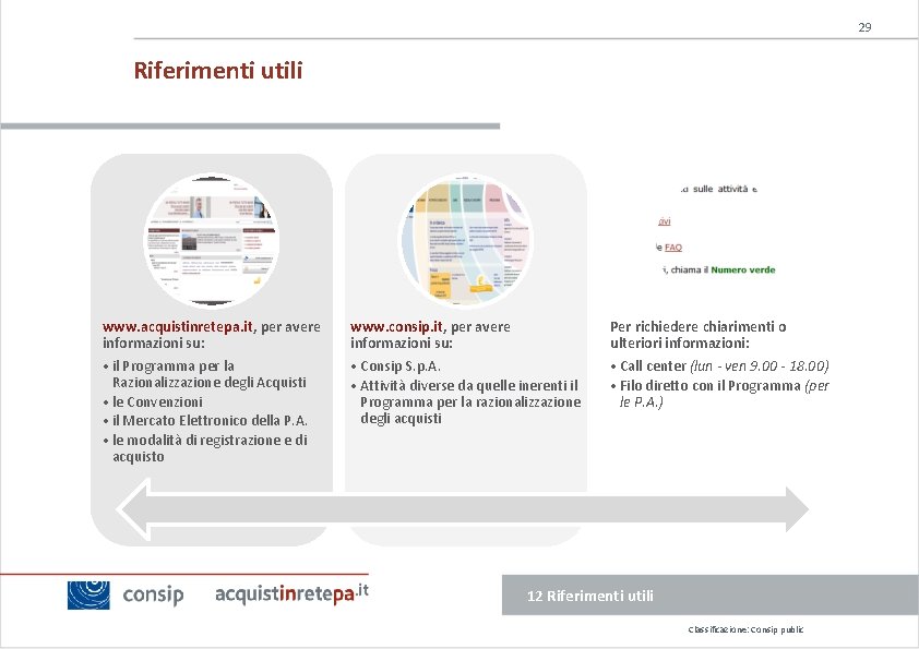 29 Riferimenti utili www. acquistinretepa. it, per avere informazioni su: www. consip. it, per