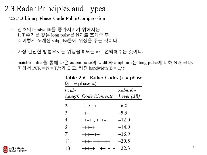 2. 3 Radar Principles and Types 2. 3. 5. 2 binary Phase-Code Pulse Compression