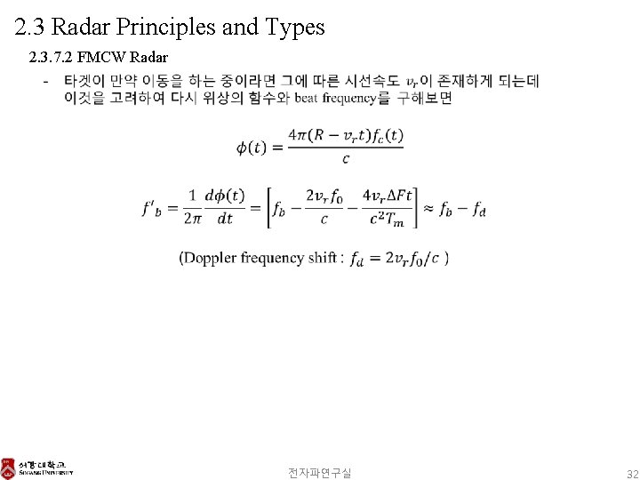 2. 3 Radar Principles and Types 2. 3. 7. 2 FMCW Radar 전자파연구실 32