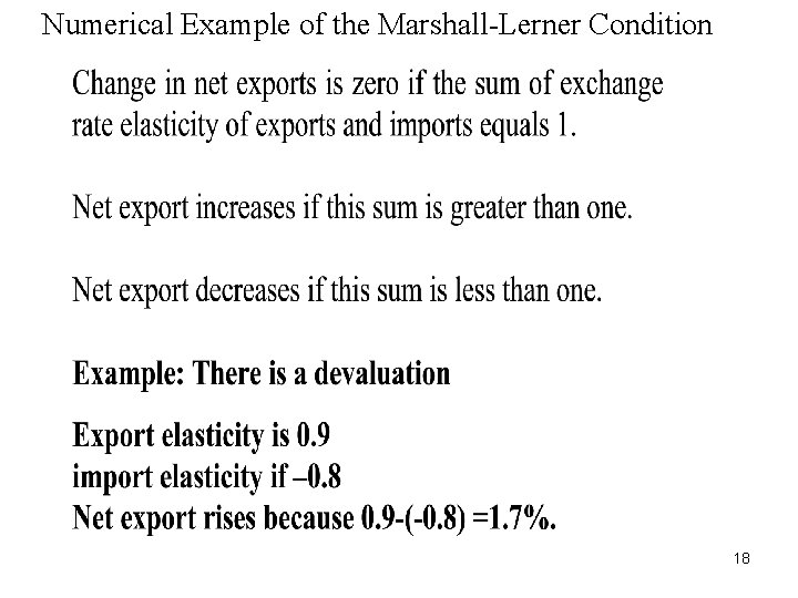 Numerical Example of the Marshall-Lerner Condition 18 