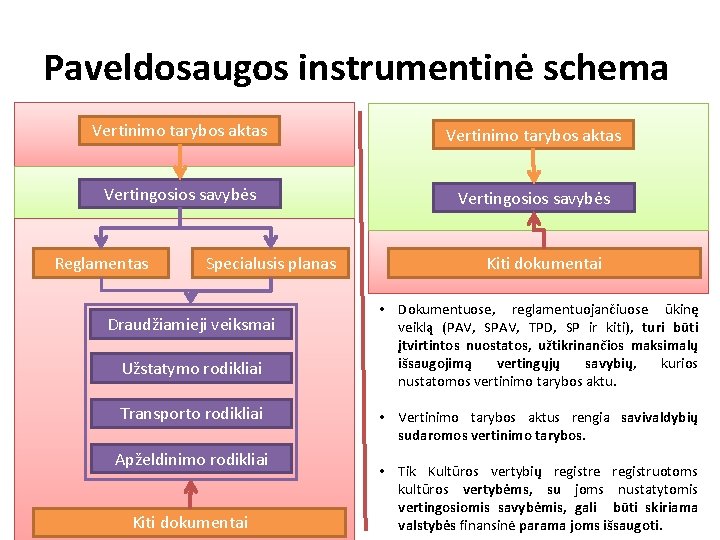 Paveldosaugos instrumentinė schema Vertinimo tarybos aktas Vertingosios savybės Reglamentas Specialusis planas Draudžiamieji veiksmai Užstatymo