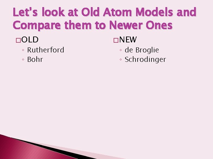 Let’s look at Old Atom Models and Compare them to Newer Ones � OLD