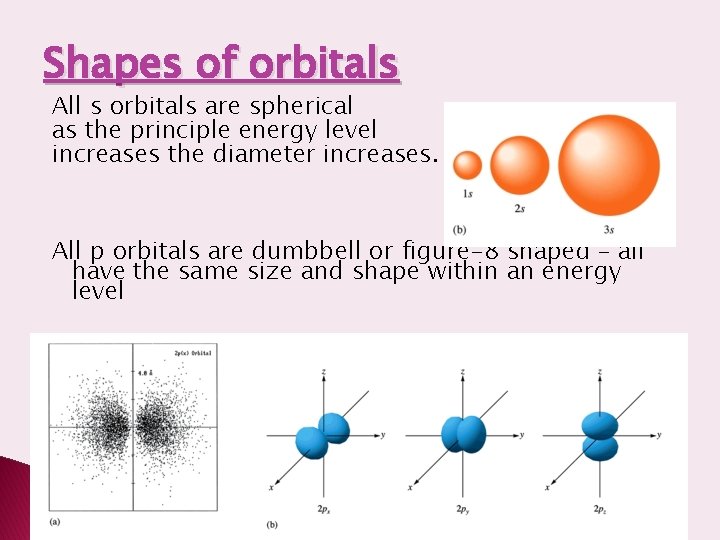 Shapes of orbitals All s orbitals are spherical as the principle energy level increases