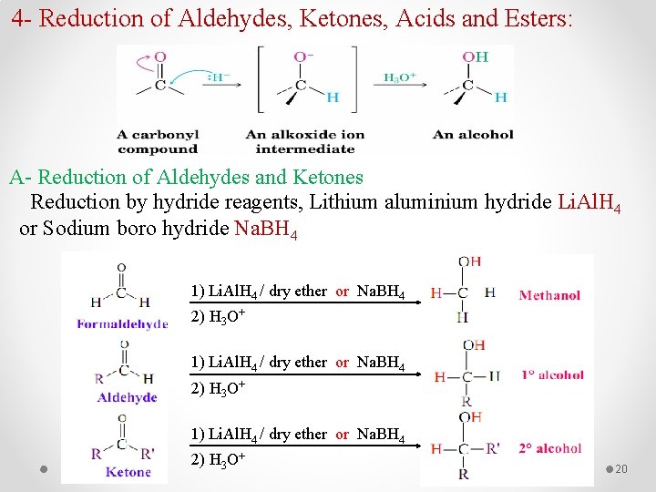 4 - Reduction of Aldehydes, Ketones, Acids and Esters: A- Reduction of Aldehydes and